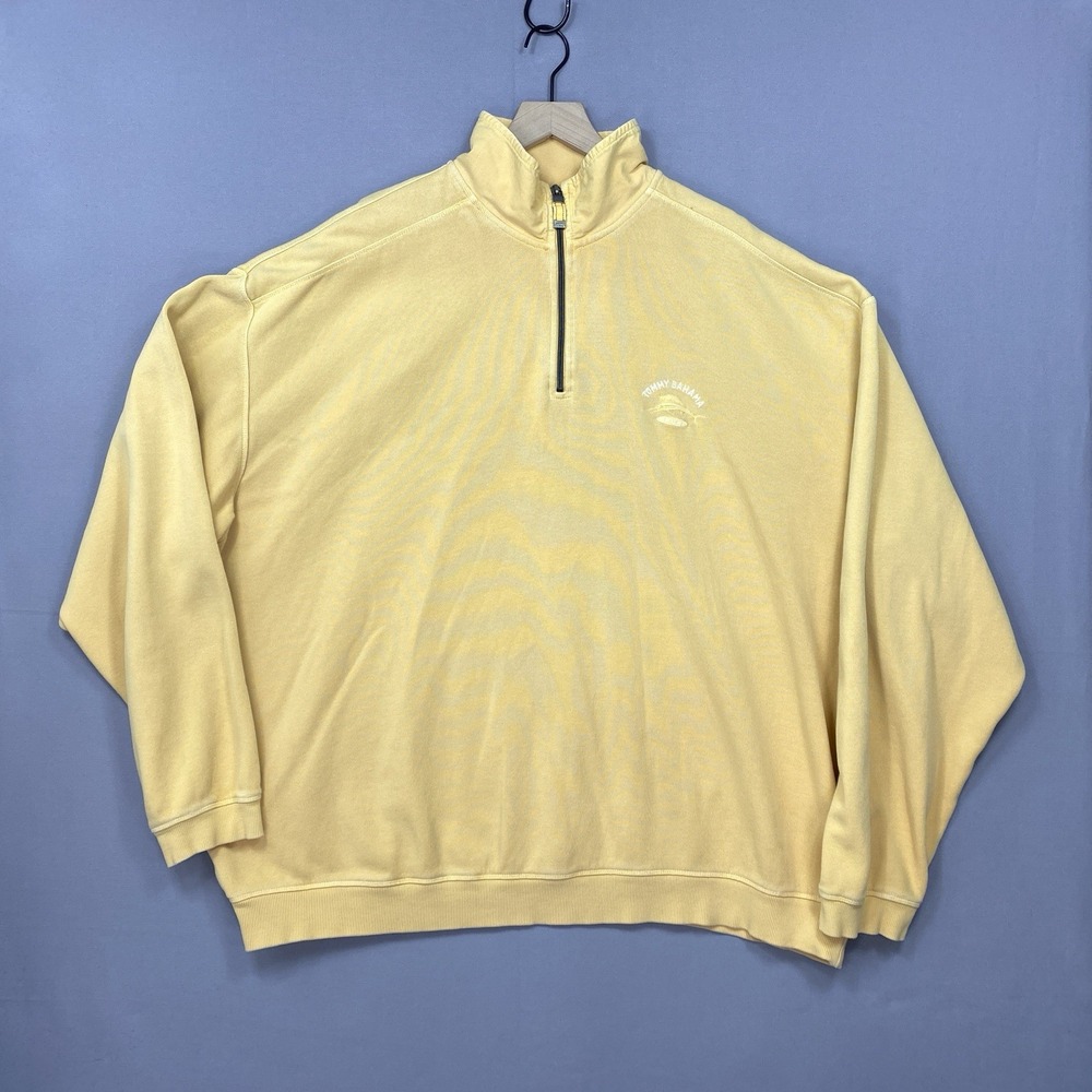 Tommy Bahama Yellow 1/4 Zip Mock Neck Cotton Sweater Mens 3XT Big & Tall